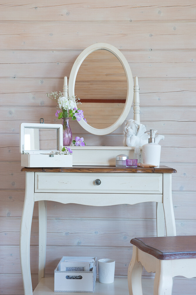 Туалетный столик с зеркалом и ящиками компактный белый 70 см Mobilier de Maison