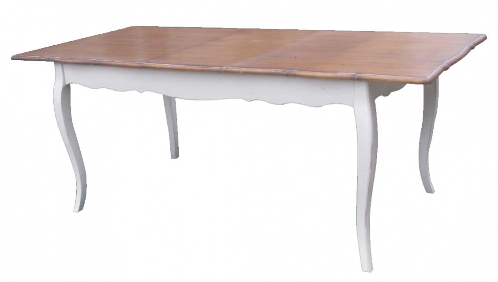 Обеденный стол белый с коричневым топом и гнутыми ножками 140 см Mobilier de Maison