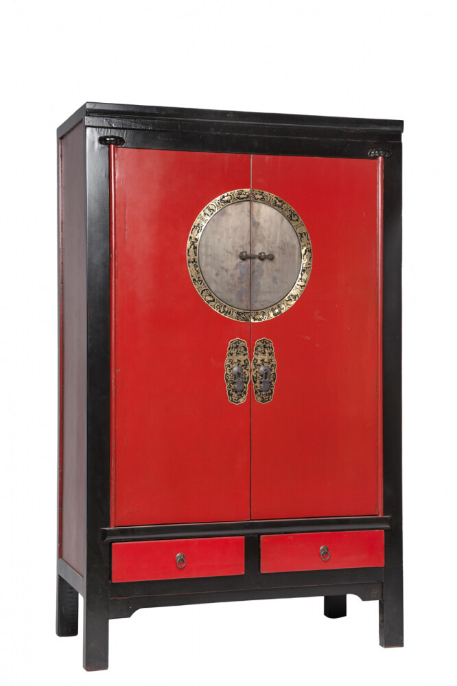 Шкаф распашной с ящиками черно-красный "Инь-Ян"