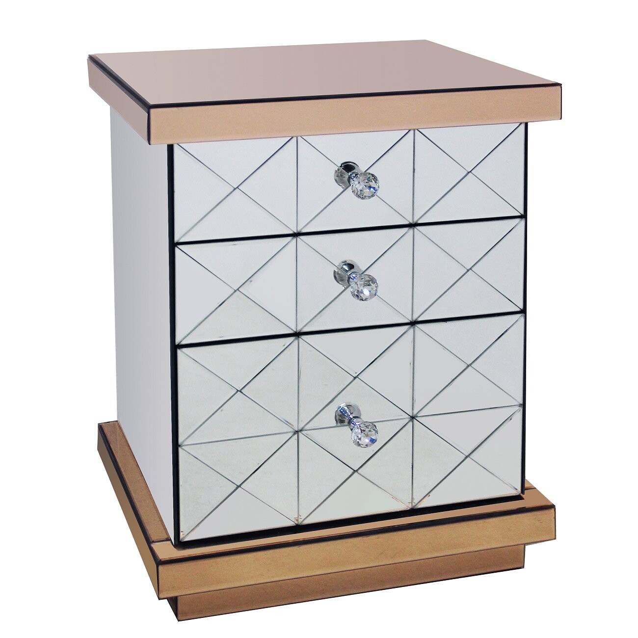 Прикроватная тумбочка с 3 ящиками коричневая с зеркальными вставками Nightstand - изображение 2