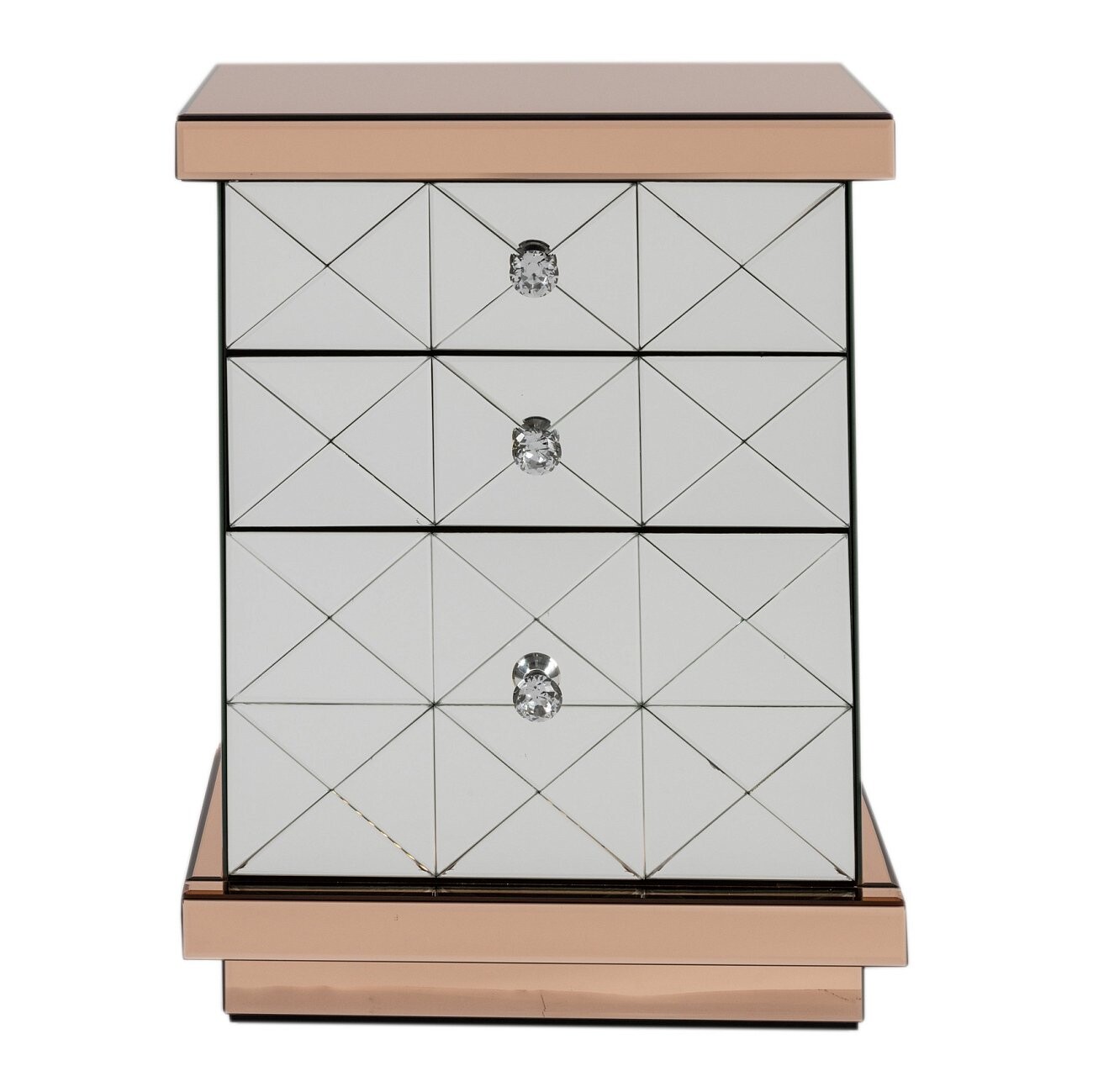 Прикроватная тумбочка с 3 ящиками коричневая с зеркальными вставками Nightstand - изображение 3