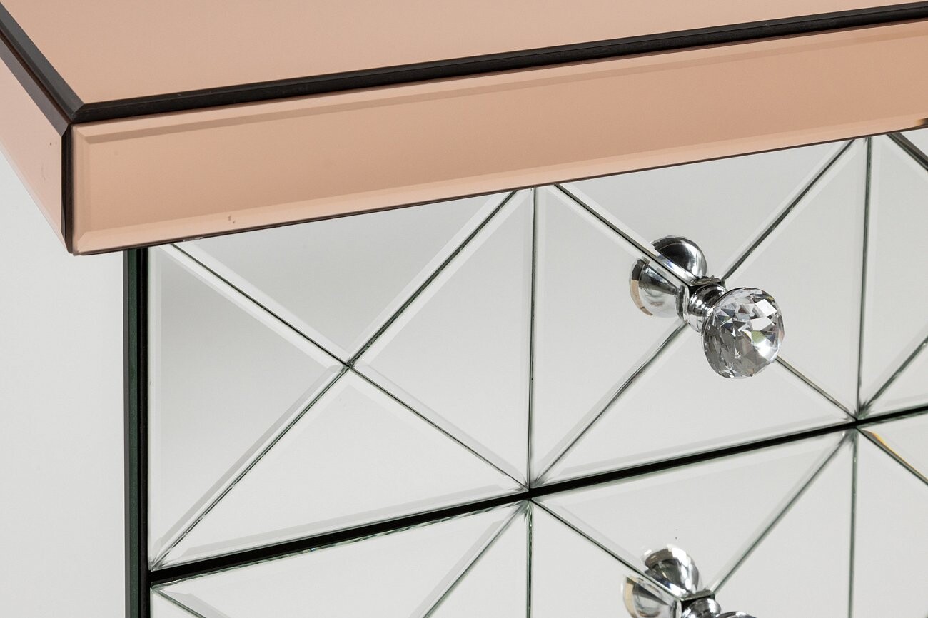 Прикроватная тумбочка с 3 ящиками коричневая с зеркальными вставками Nightstand - изображение 4