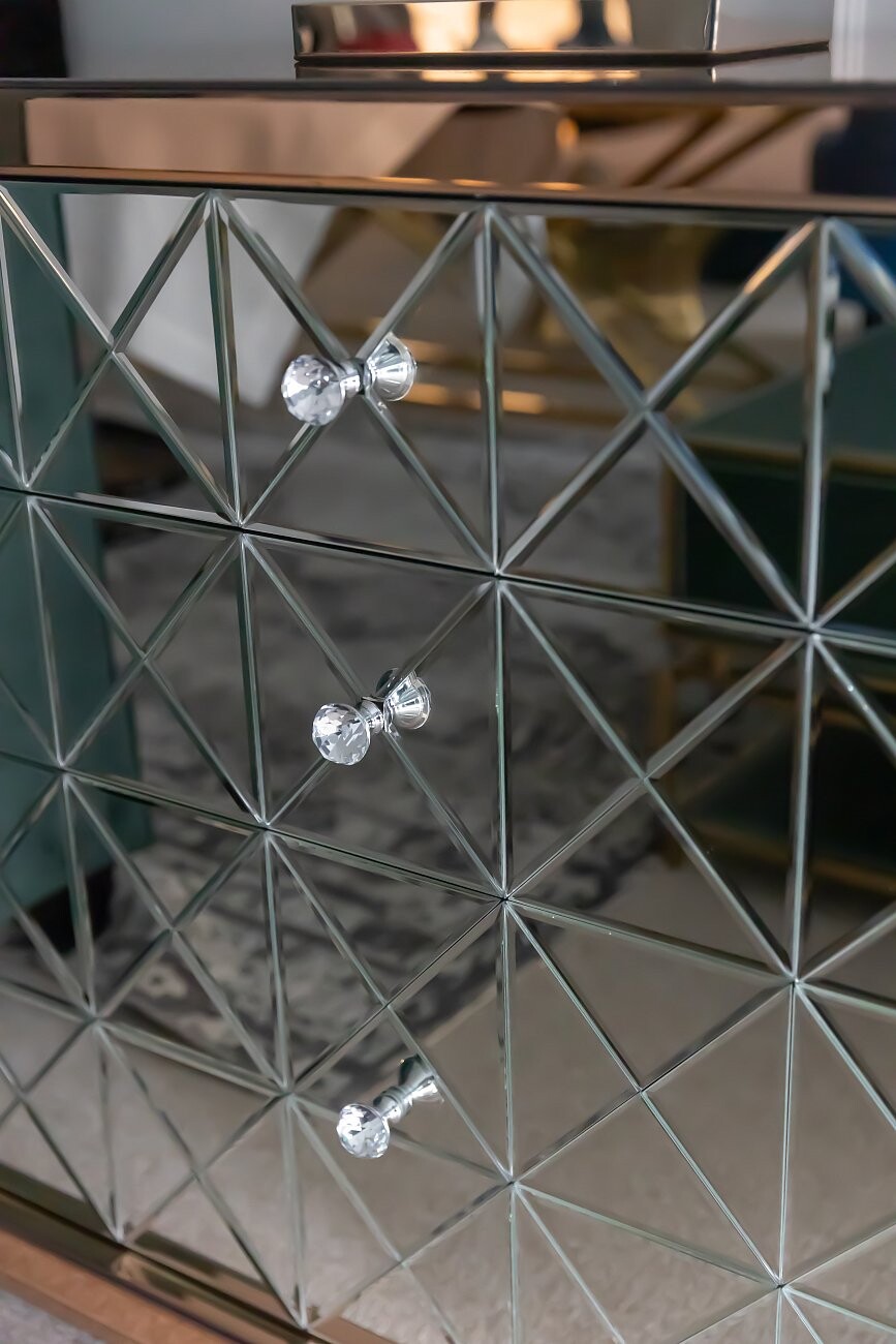 Прикроватная тумбочка с 3 ящиками коричневая с зеркальными вставками Nightstand - изображение 8