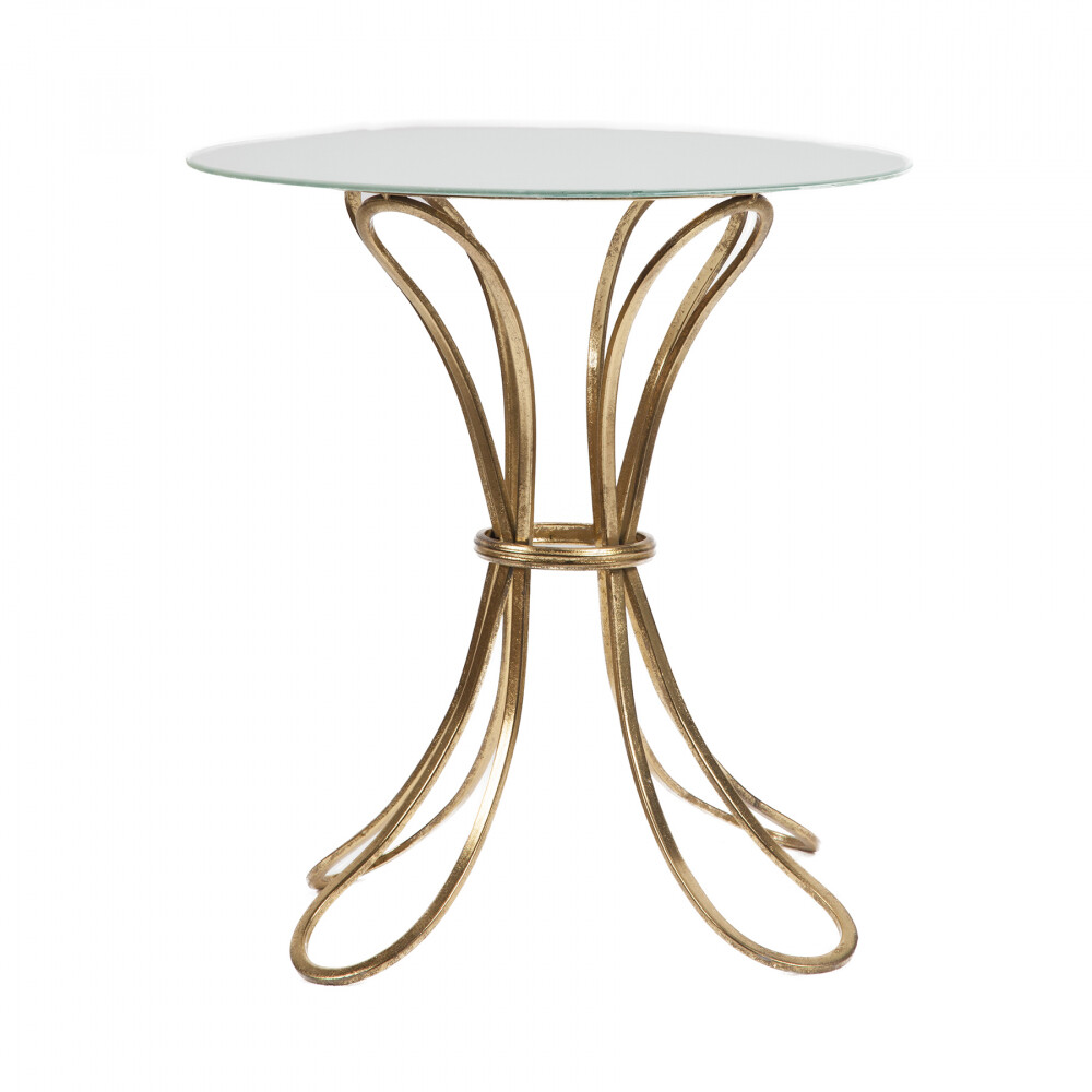 Приставной столик белый с фигурной золотой ножкой Iness