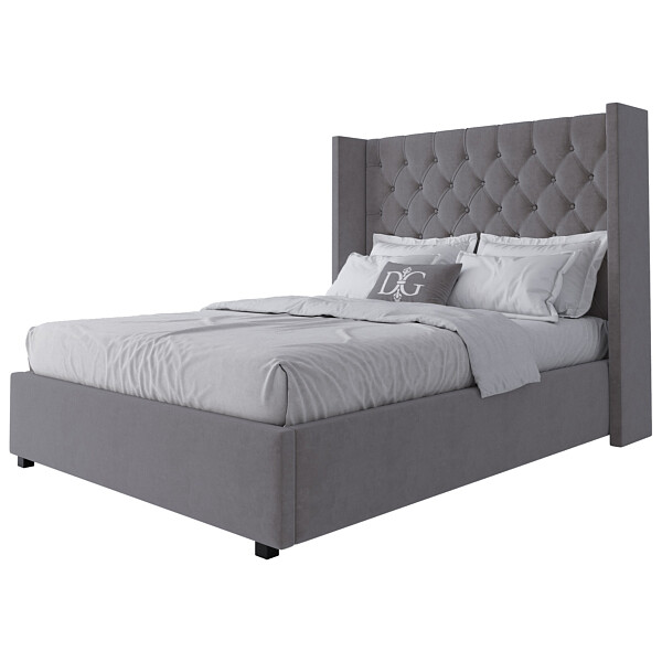 Кровать полутораспальная подростковая с мягким изголовьем 140х200 серо-бежевая Wing-2 - изображение 1