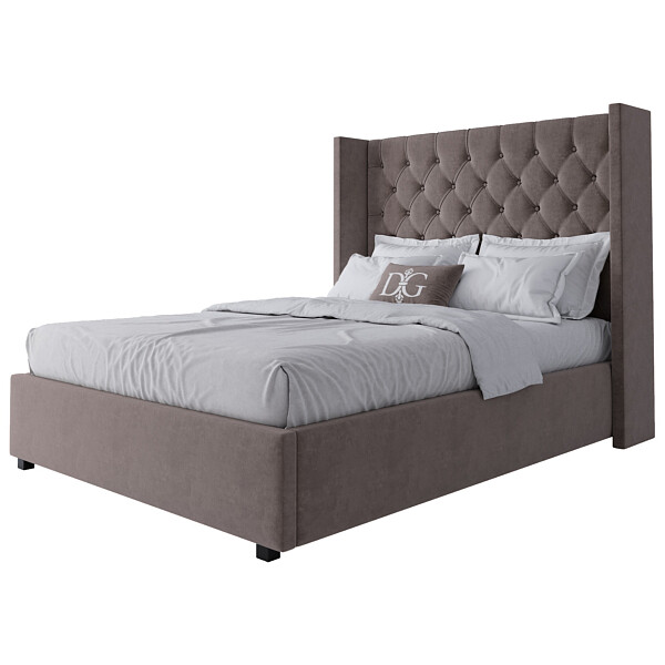 Кровать подростковая 140х200 серо-коричневая с каретной стяжкой без гвоздиков Wing-2 - изображение 1