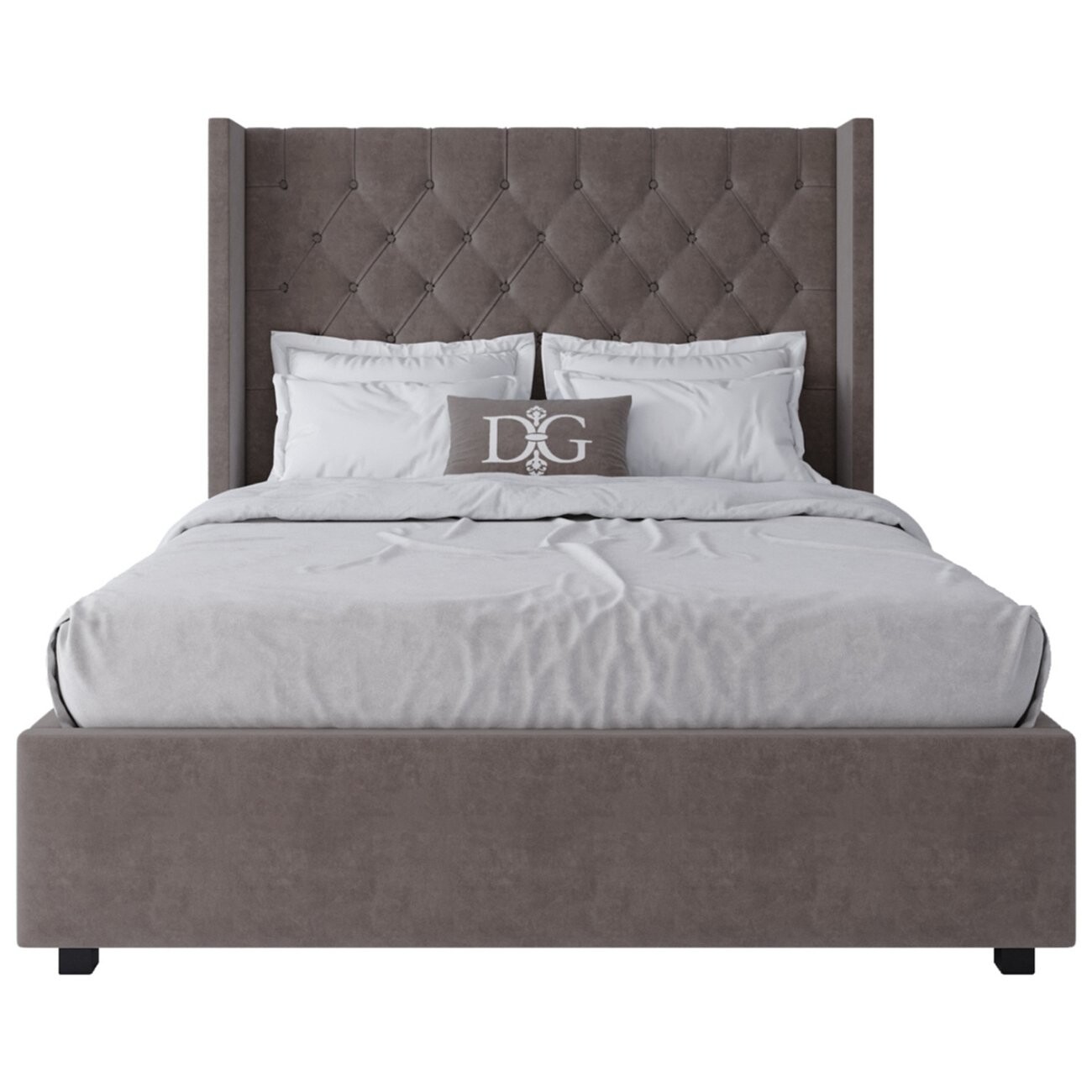 Кровать подростковая 140х200 серо-коричневая с каретной стяжкой без гвоздиков Wing-2 - изображение 2