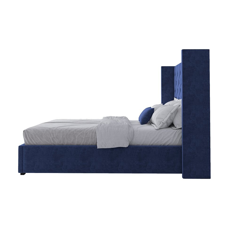 Кровать подростковая 140х200 см синяя с каретной стяжкой без гвоздиков Wing-2