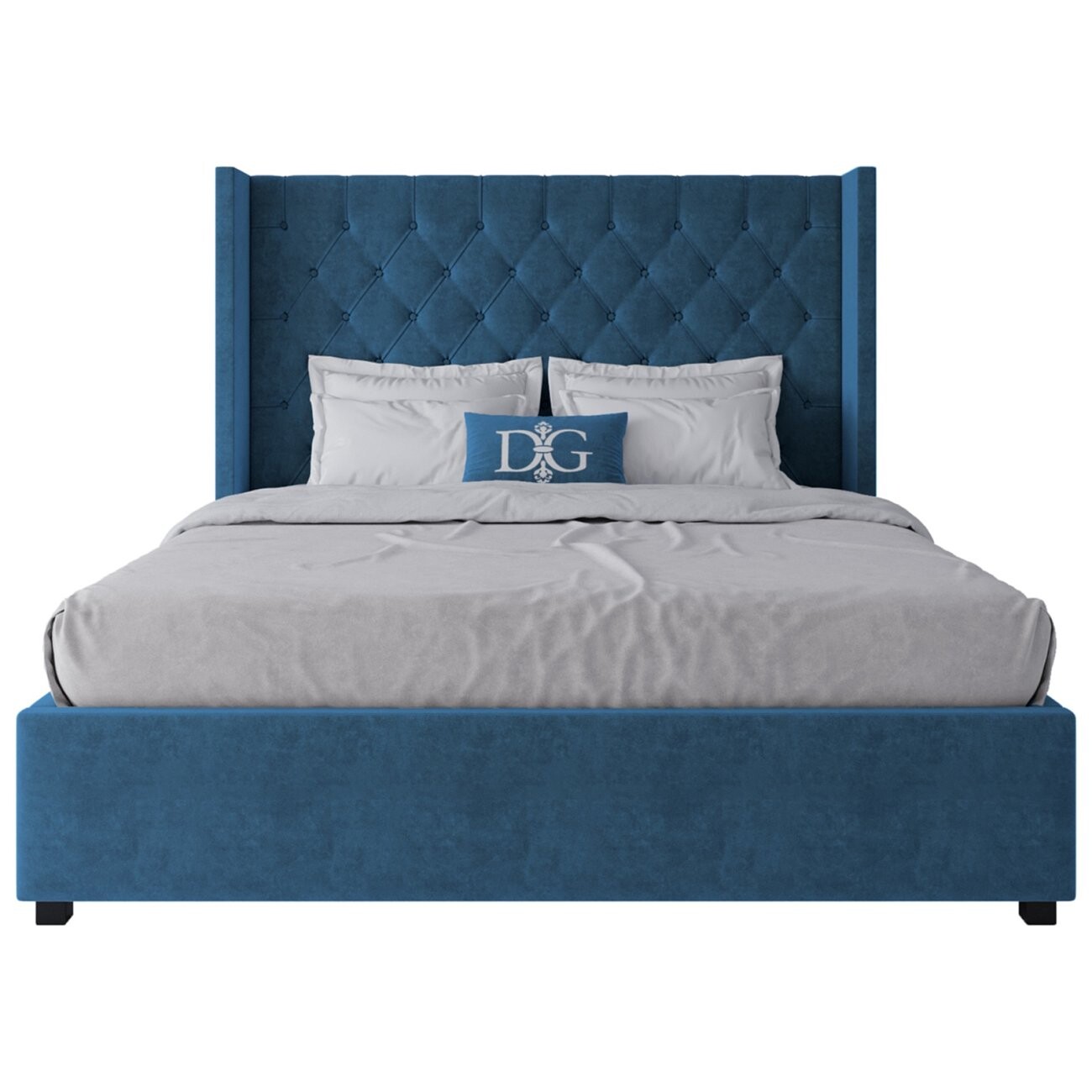 Кровать двуспальная 160х200 морская волна из велюра с каретной стяжкой без гвоздиков Wing-2 - изображение 2