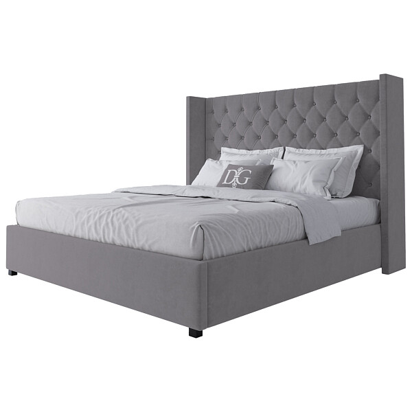 Кровать двуспальная 180х200 серо-бежевая с каретной стяжкой без гвоздиков Wing-2 - изображение 1