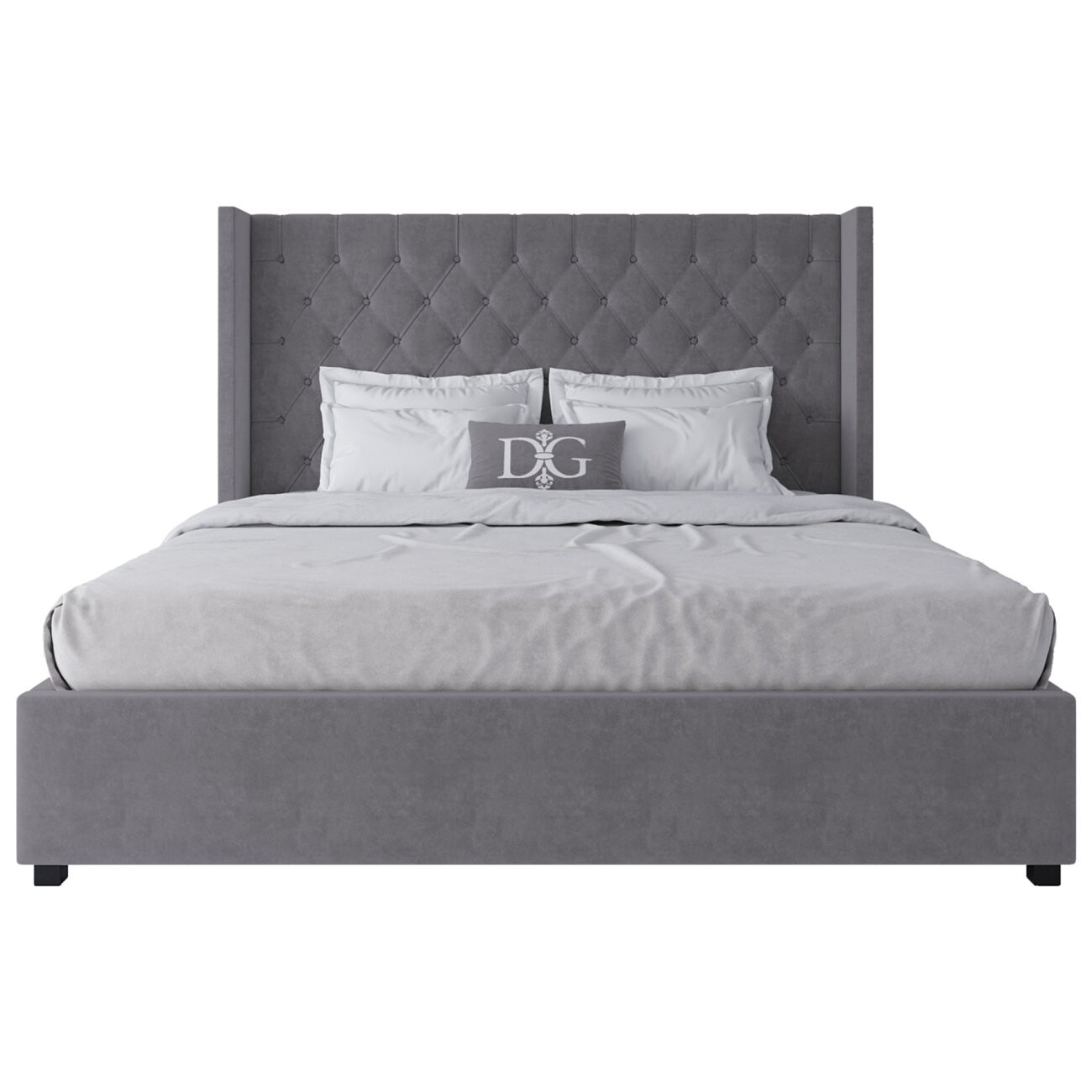 Кровать двуспальная 180х200 серо-бежевая с каретной стяжкой без гвоздиков Wing-2 - изображение 2