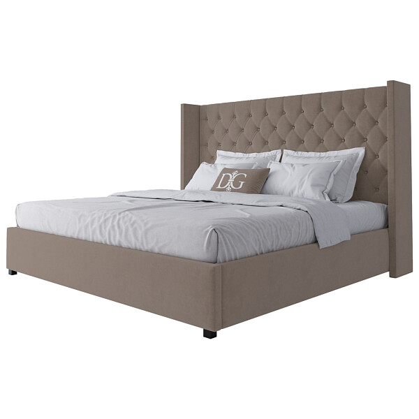 Кровать двуспальная с мягким изголовьем 200х200 бежевая Wing-2 - изображение 1