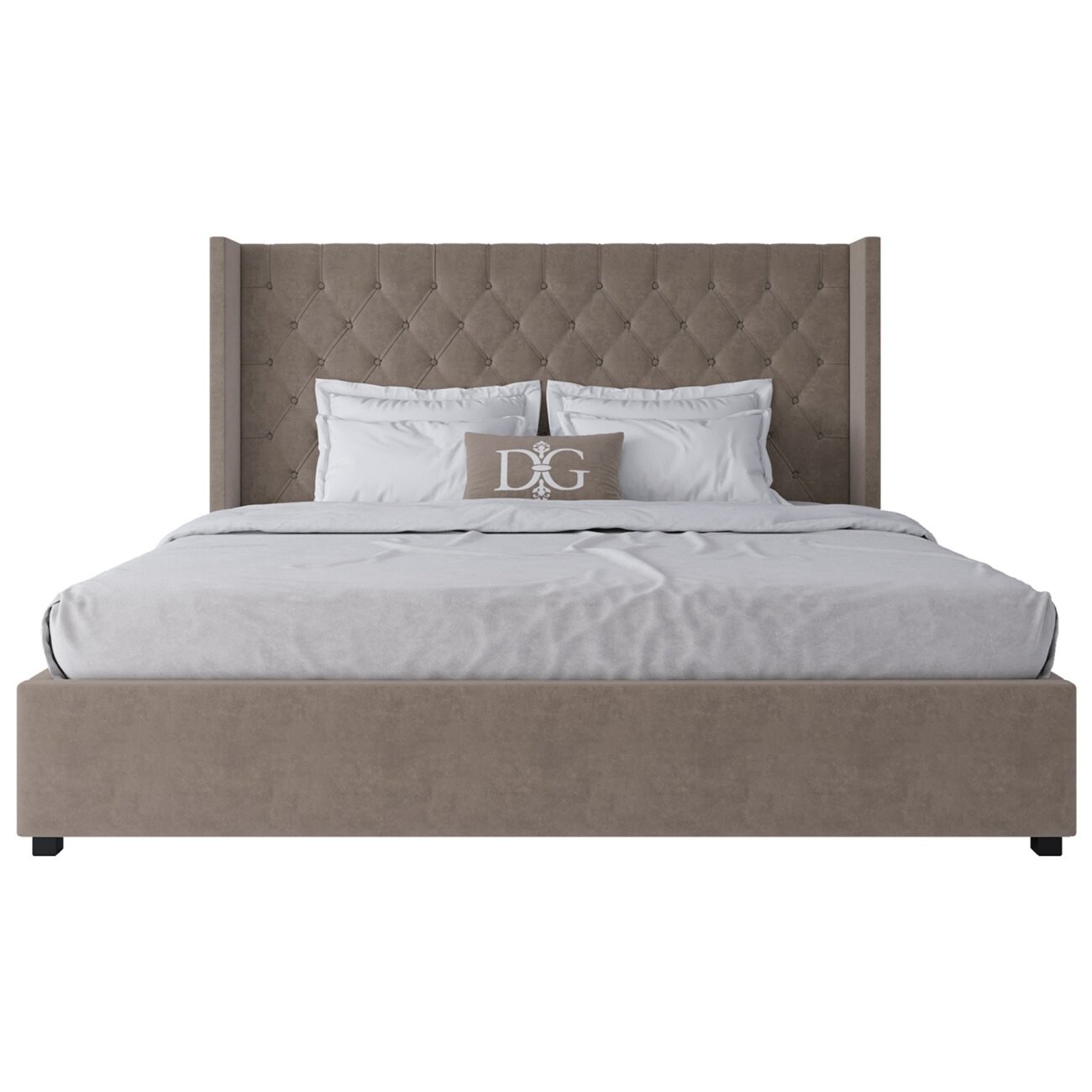 Кровать двуспальная с мягким изголовьем 200х200 бежевая Wing-2 - изображение 2