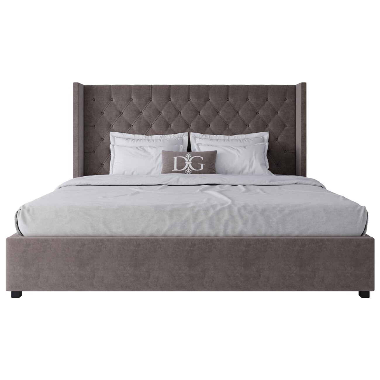Кровать двуспальная 200х200 серо-коричневая с каретной стяжкой без гвоздиков Wing-2 - изображение 2
