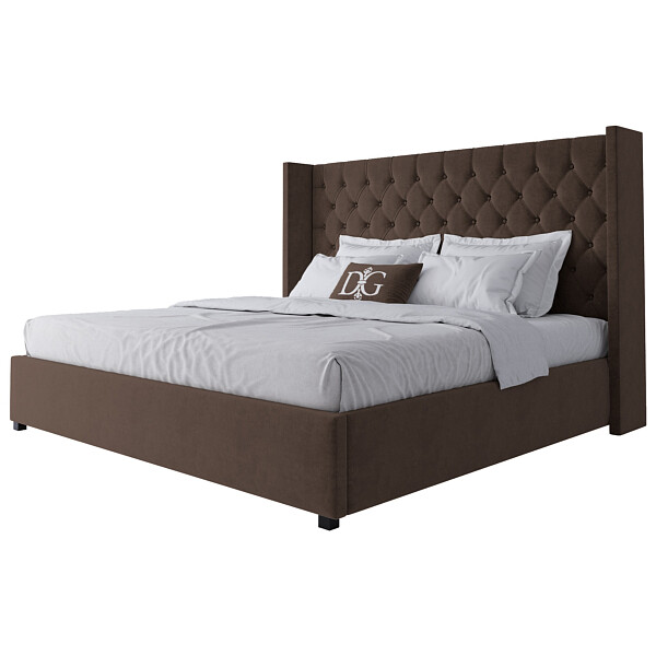 Кровать двуспальная с мягким изголовьем 200х200 коричневая без гвоздиков Wing-2 - изображение 1