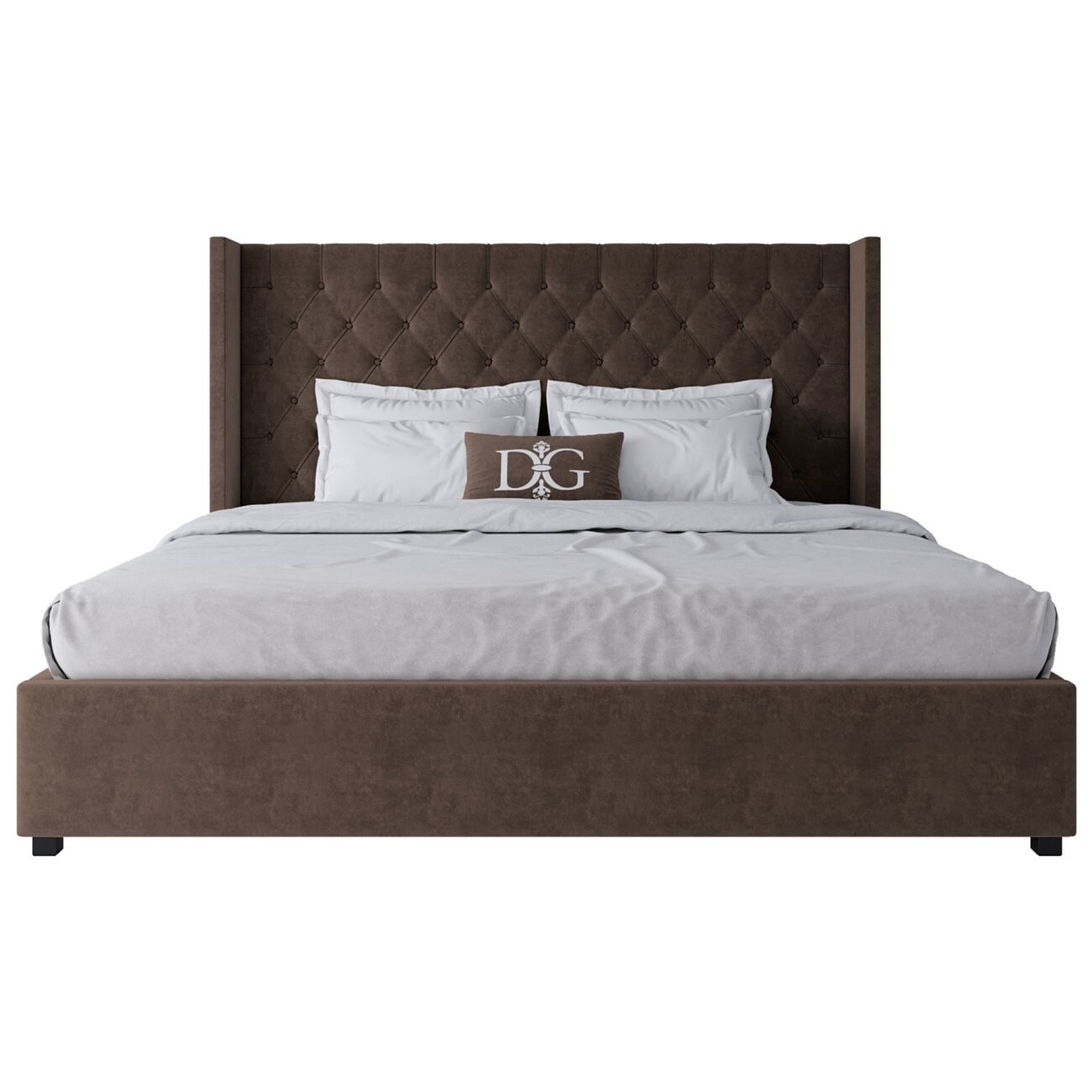 Кровать двуспальная с мягким изголовьем 200х200 коричневая без гвоздиков Wing-2 - изображение 2
