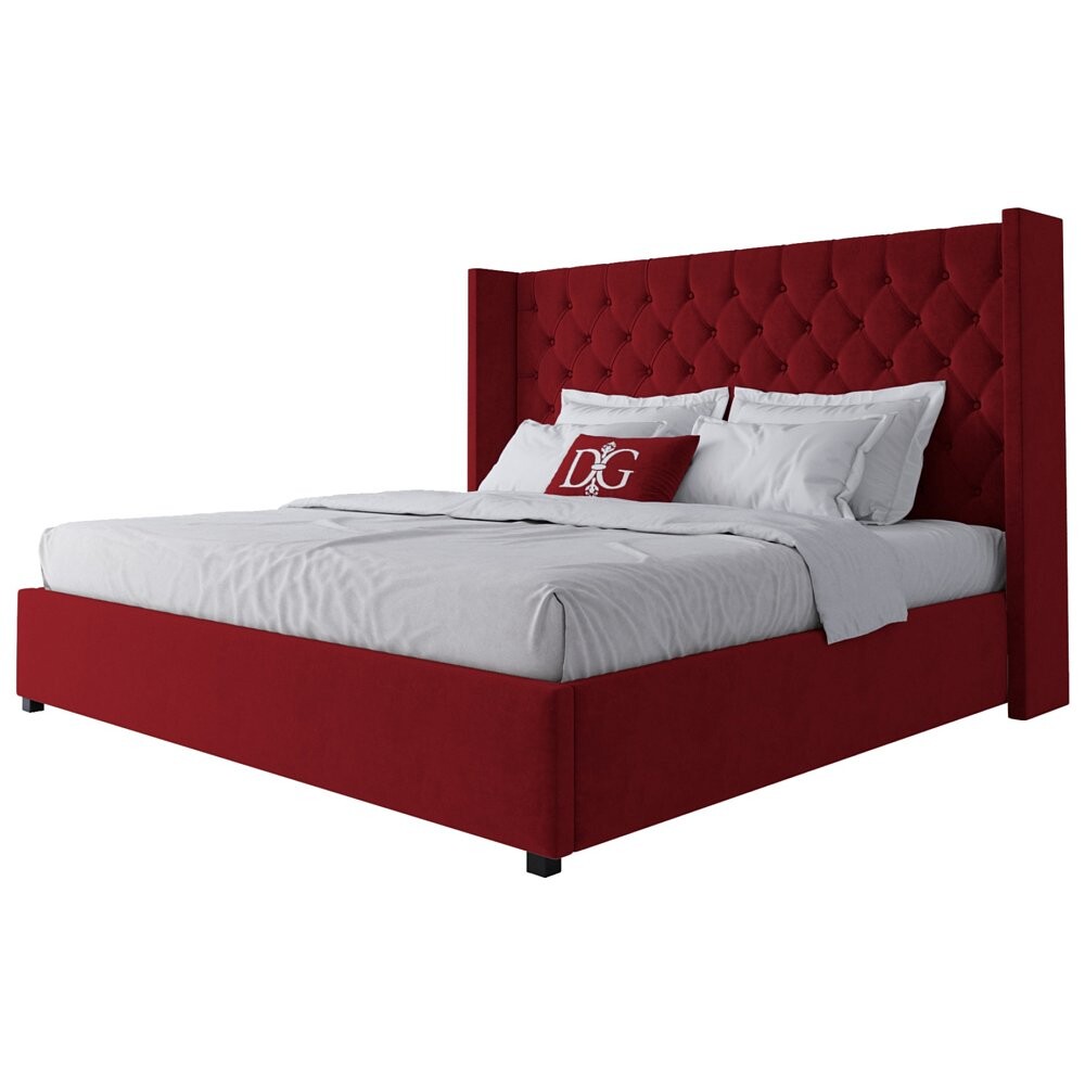 Кровать двуспальная 200х200 см красная с каретной стяжкой без гвоздиков Wing-2