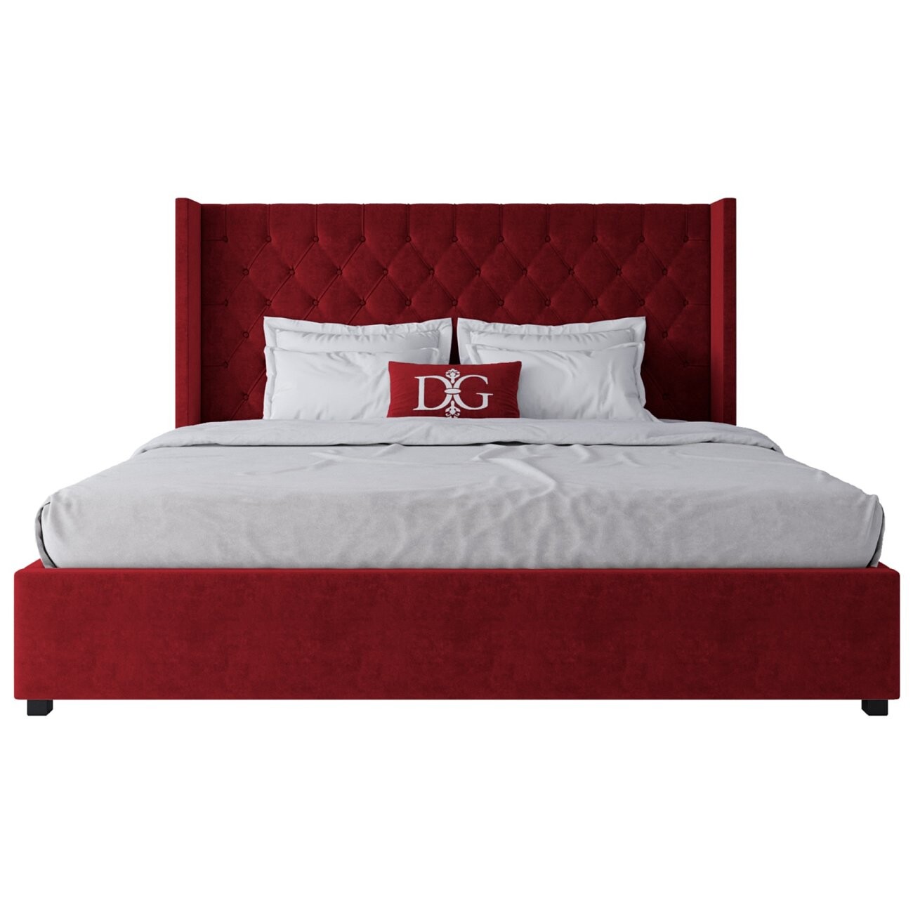 Кровать двуспальная 200х200 красная с каретной стяжкой без гвоздиков Wing-2 - изображение 2