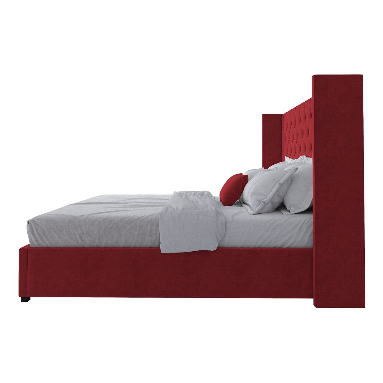Кровать двуспальная 200х200 красная с каретной стяжкой без гвоздиков Wing-2 - изображение 3