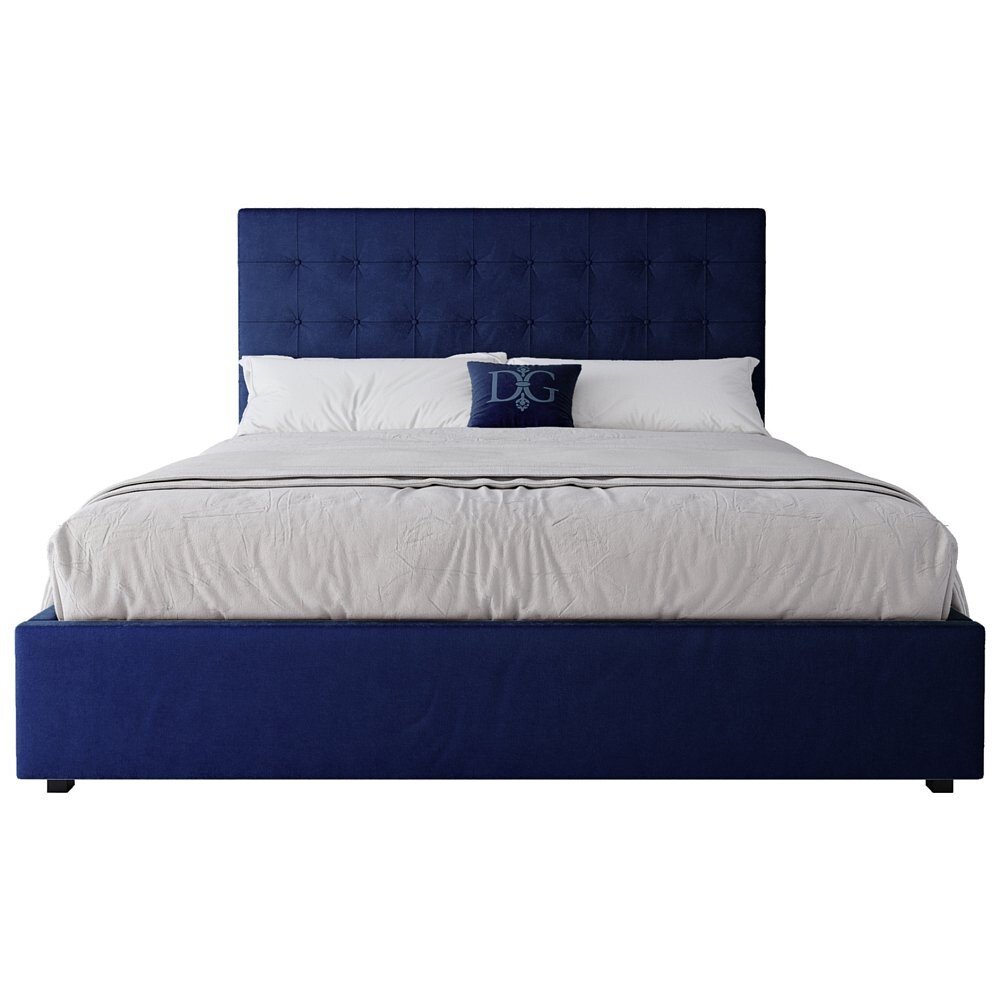 Кровать двуспальная с мягким изголовьем 180х200 см синяя Royal Black
