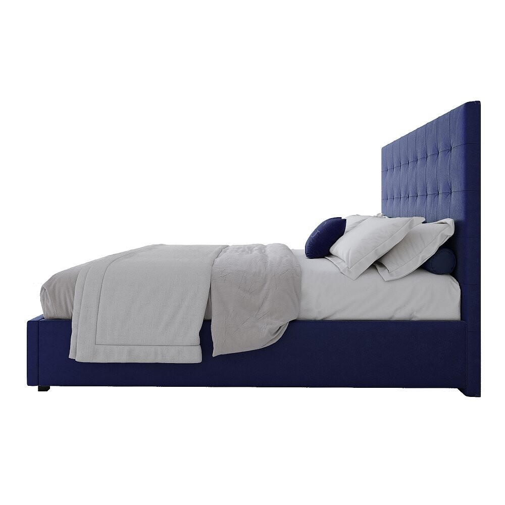 Кровать двуспальная с мягким изголовьем 180х200 см синяя Royal Black