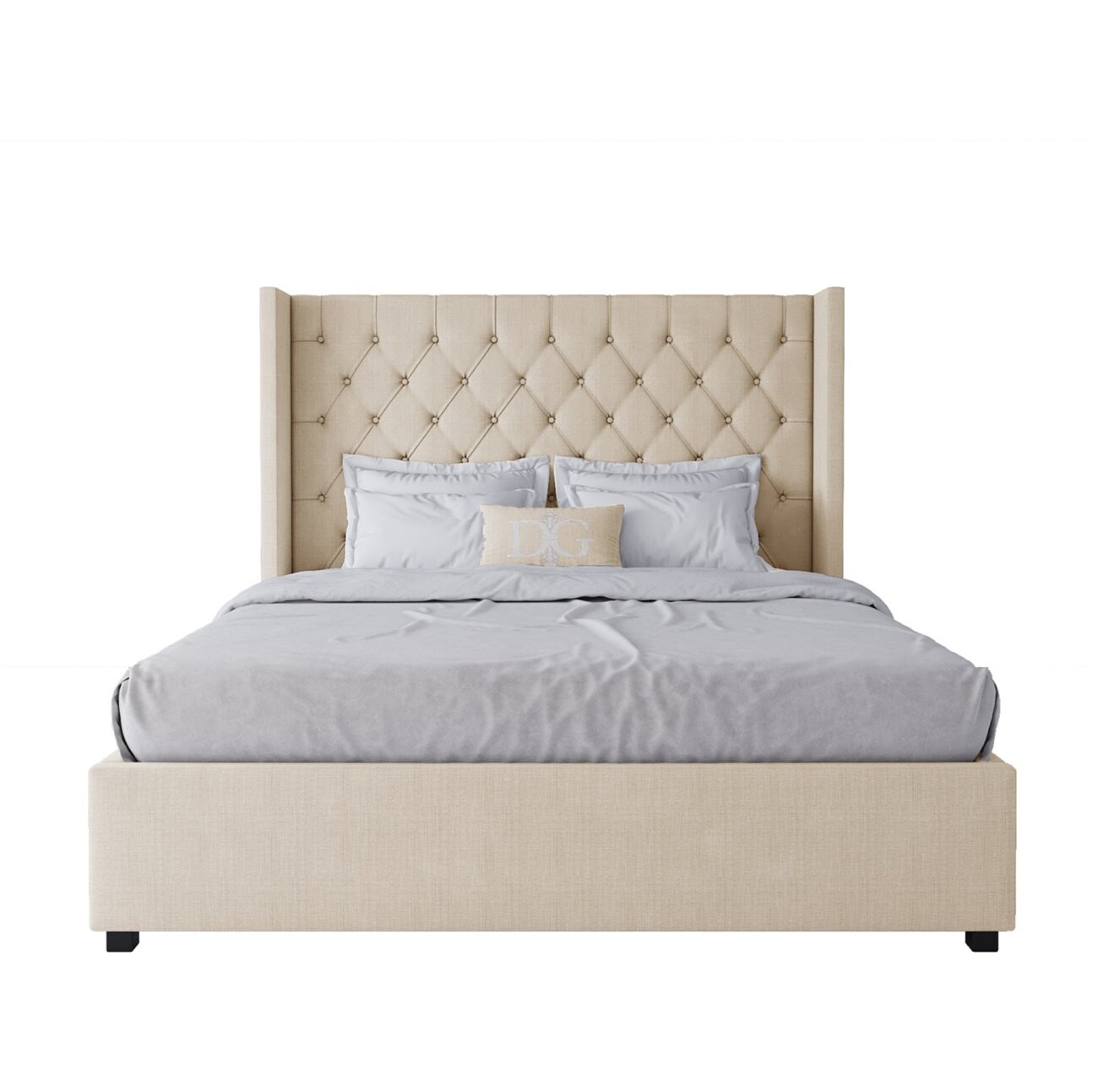 Кровать двуспальная с мягким изголовьем 160х200 молочная без гвоздиков Wing-2 - изображение 2