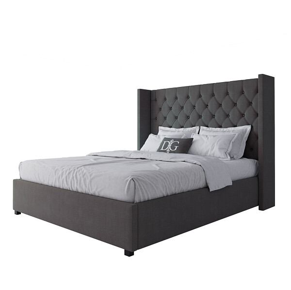 Кровать двуспальная 160х200 темно-серая с каретной стяжкой без гвоздиков Wing-2 - изображение 1