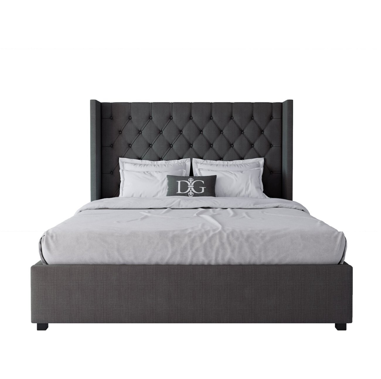 Кровать двуспальная 160х200 темно-серая с каретной стяжкой без гвоздиков Wing-2 - изображение 2