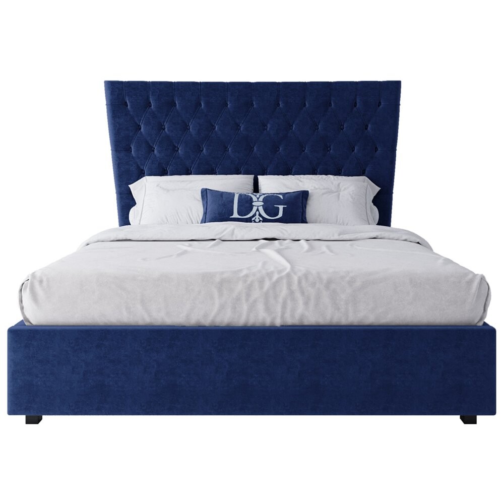 Кровать двуспальная с мягким изголовьем 160х200 см синяя QuickSand