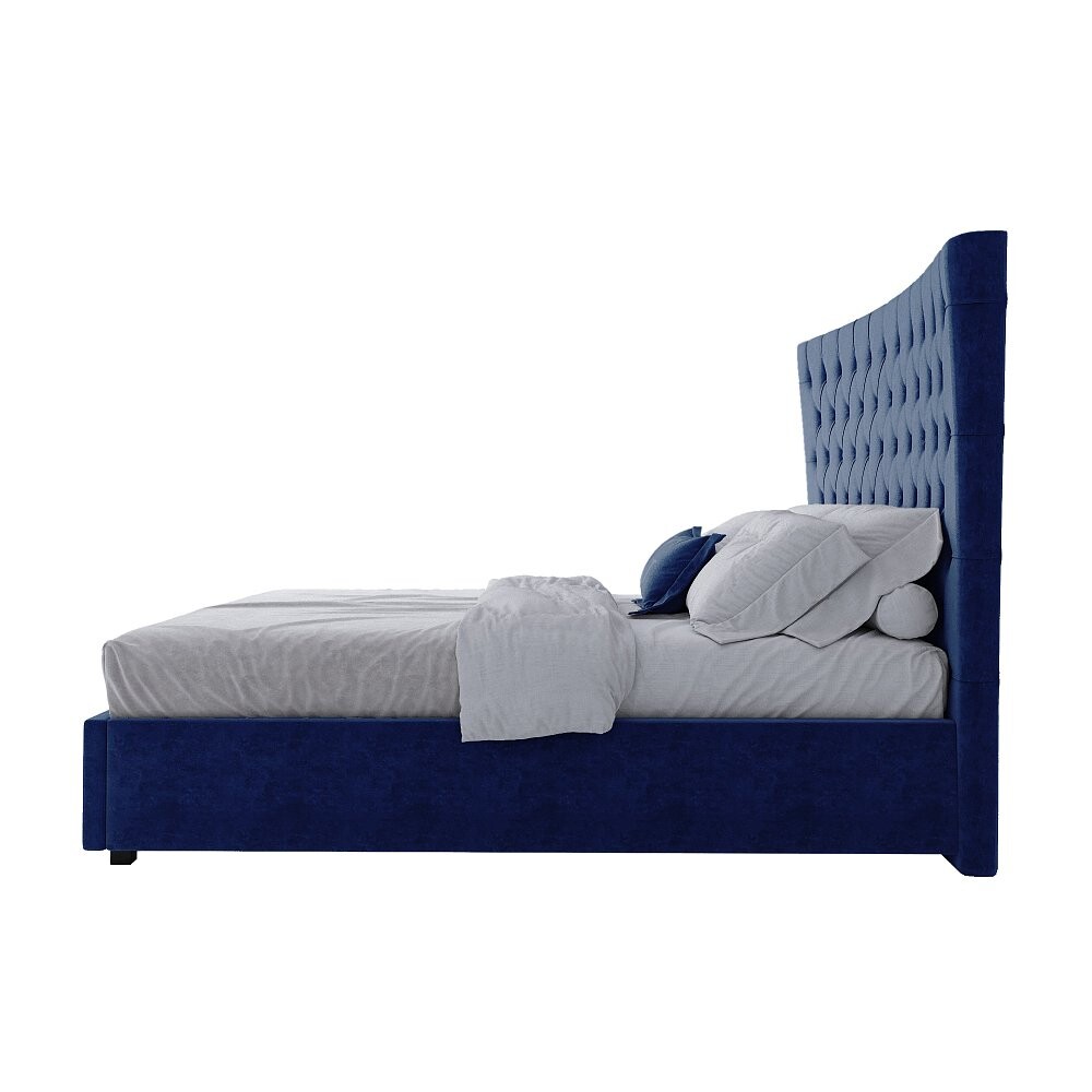 Кровать двуспальная с мягким изголовьем 160х200 см синяя QuickSand
