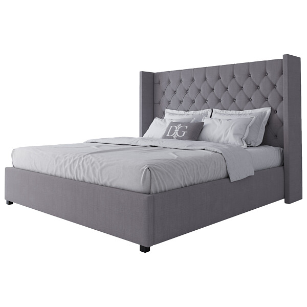 Кровать двуспальная 180х200 серая из велюра с каретной стяжкой без гвоздиков Wing-2 - изображение 1