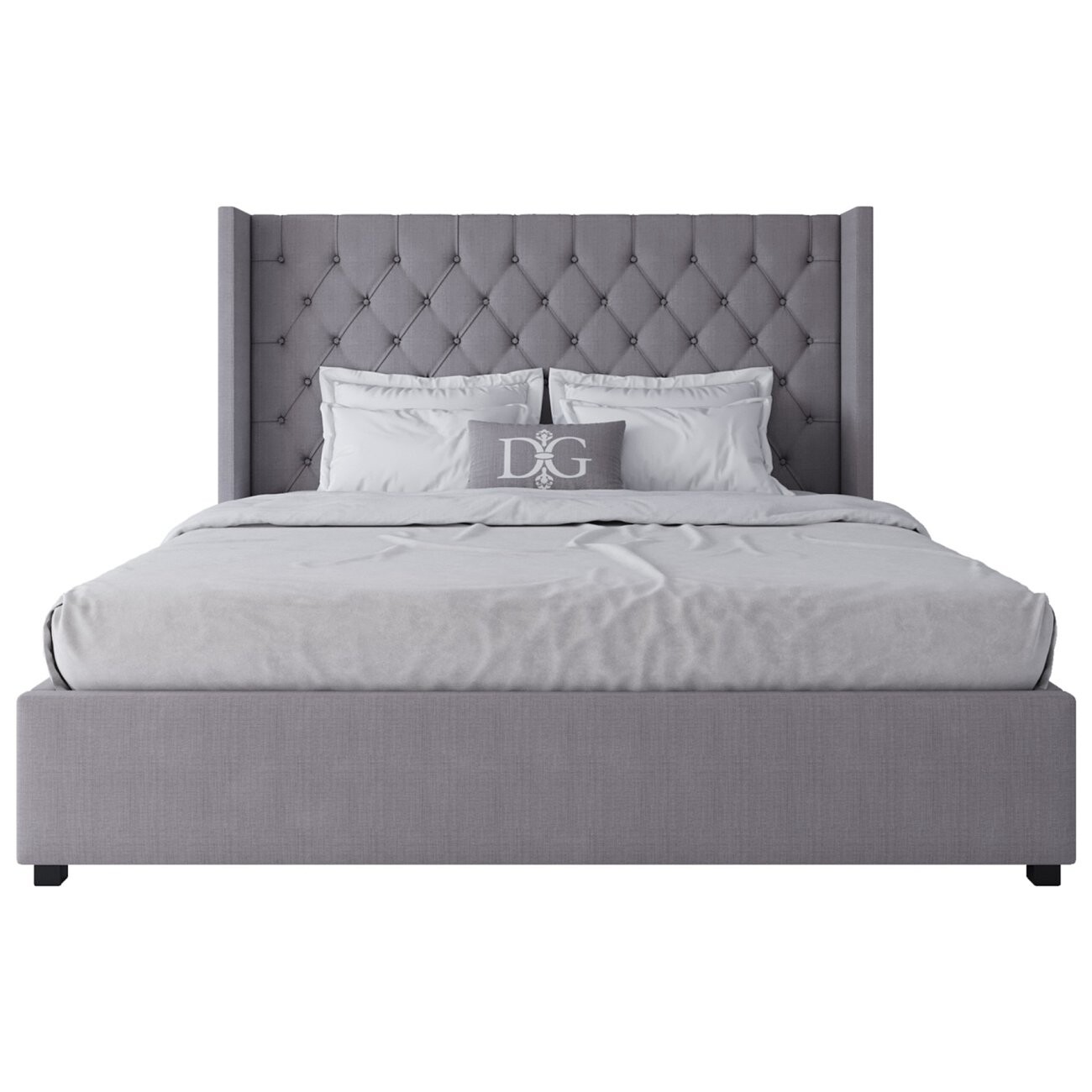 Кровать двуспальная 180х200 серая из велюра с каретной стяжкой без гвоздиков Wing-2 - изображение 2