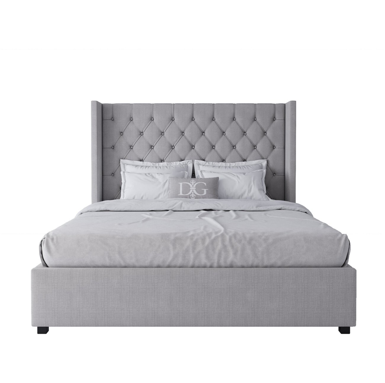 Кровать двуспальная 160х200 светло-серая с каретной стяжкой без гвоздиков Wing-2 - изображение 2