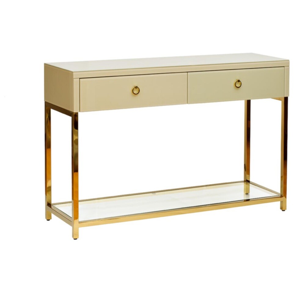 Консоль с ящиками и стеклянной полкой бежевая с золотом Placid - изображение 2