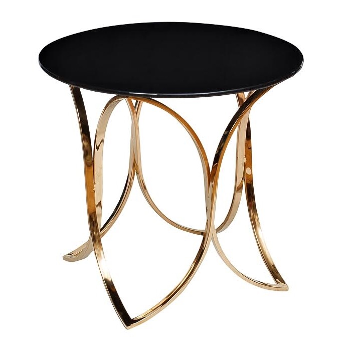 Приставной столик черный круглый с золотым основанием 60 см Keens