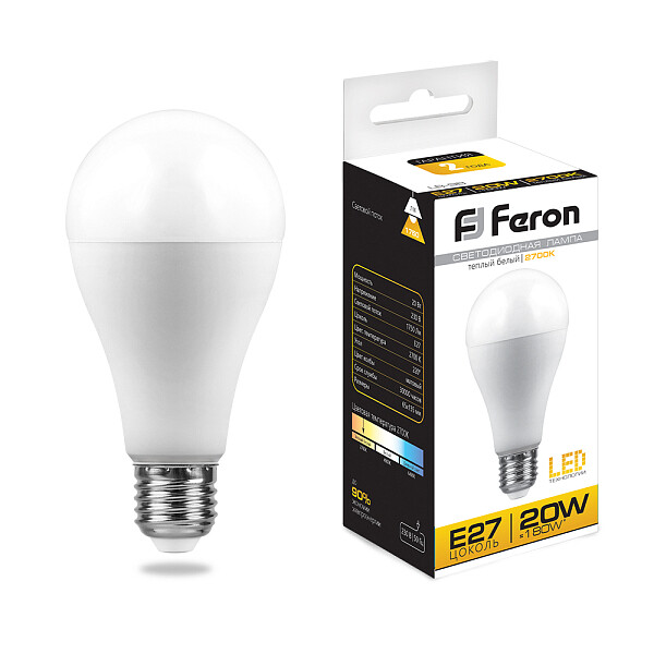 Лампа светодиодная Feron "Шар" E27 20W 2700K LB-98 25787 - изображение 1