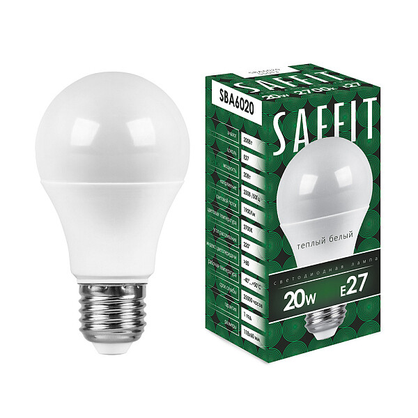 Лампа светодиодная SAFFIT "Шар" E27 20W 2700K SBA6020 55013 - изображение 1