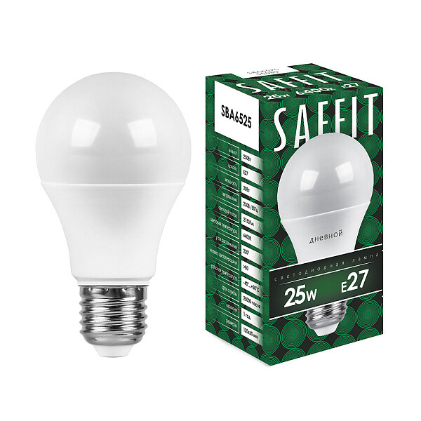 Лампа светодиодная SAFFIT "Шар" E27 25W 6400K SBA6525 55089 - изображение 1