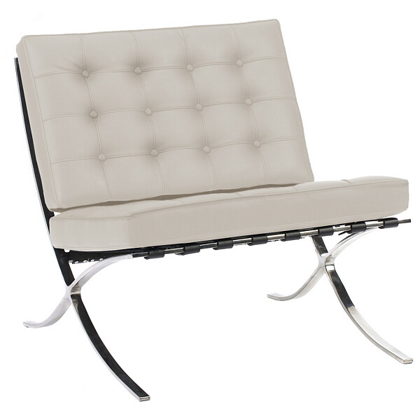 Кресло кожаное с металлическим ножками молочное Barcelona Chair - изображение 1
