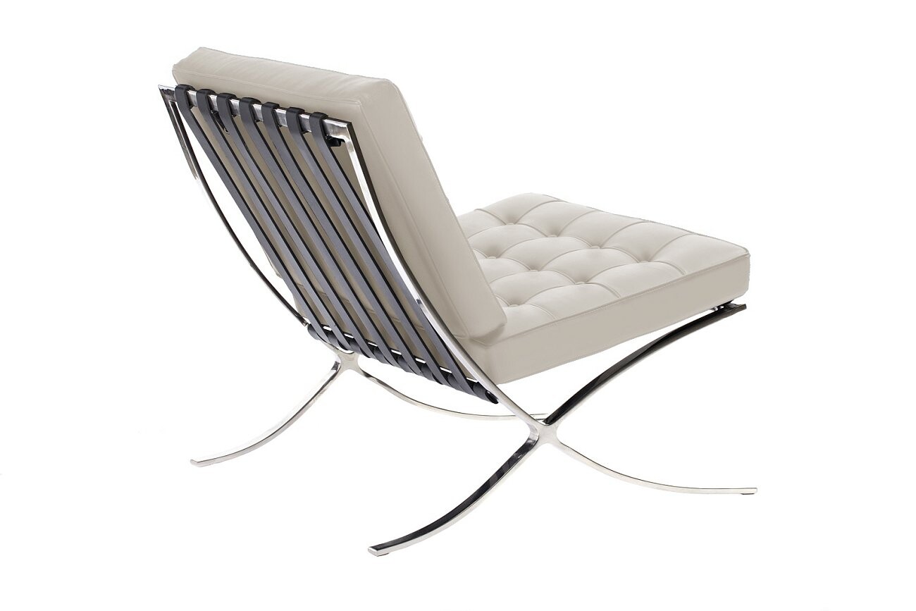 Кресло кожаное с металлическим ножками молочное Barcelona Chair - изображение 3
