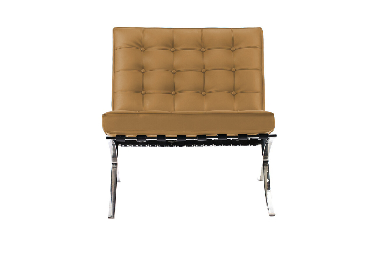 Кресло кожаное с хромированными ножками горчичное Barcelona Chair - изображение 2