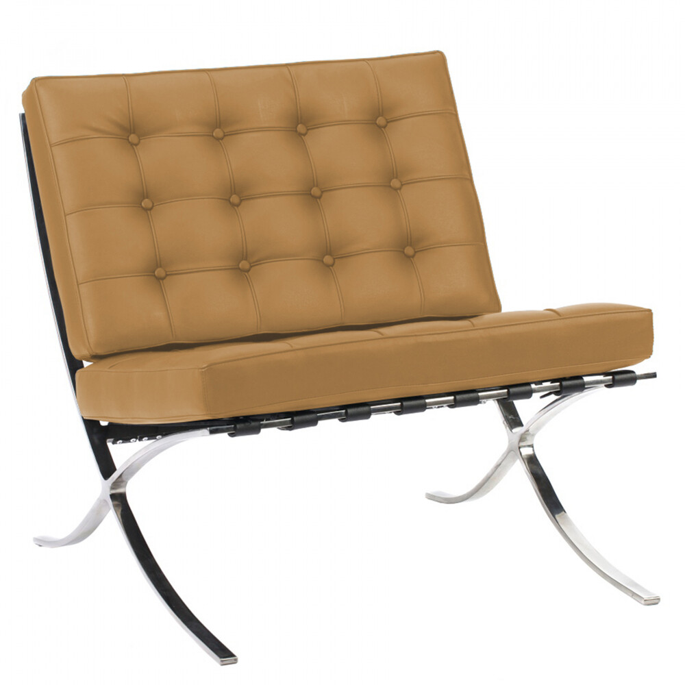 Кресло кожаное с металлическим ножками горчичное Barcelona Chair