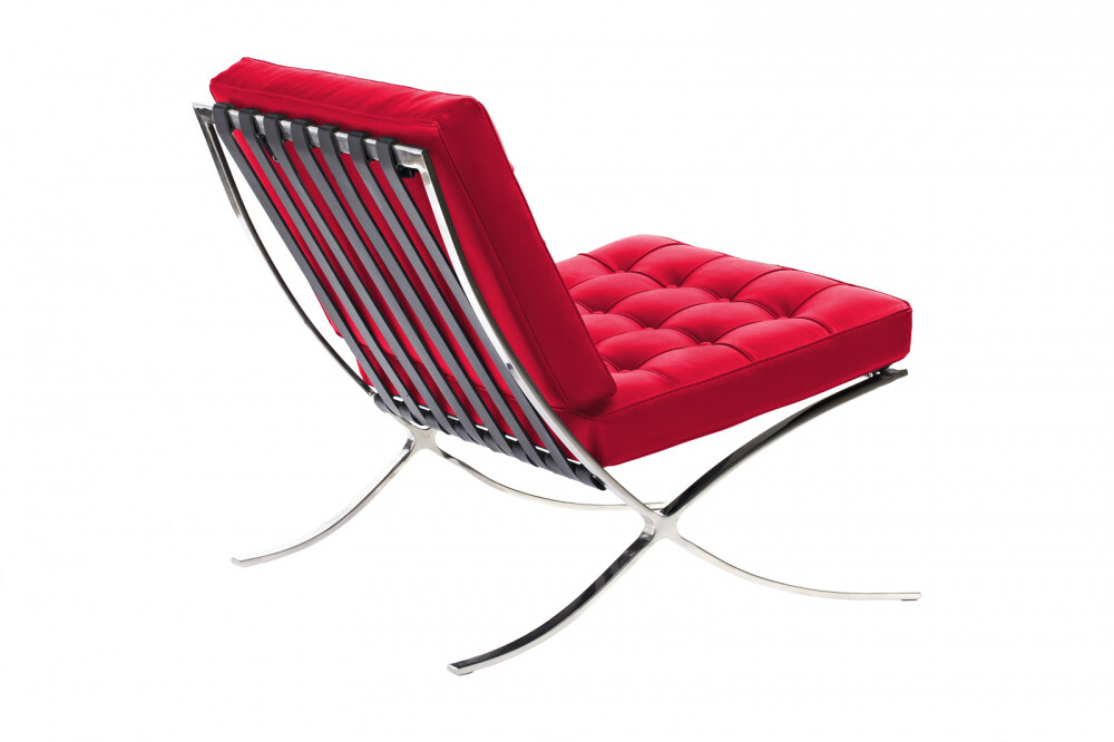 Кресло дизайнерское красная экокожа со стежкой Barcelona Chair