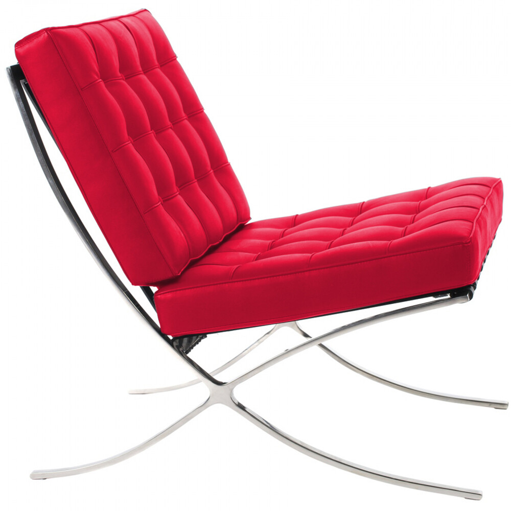 Кресло дизайнерское красная экокожа со стежкой Barcelona Chair
