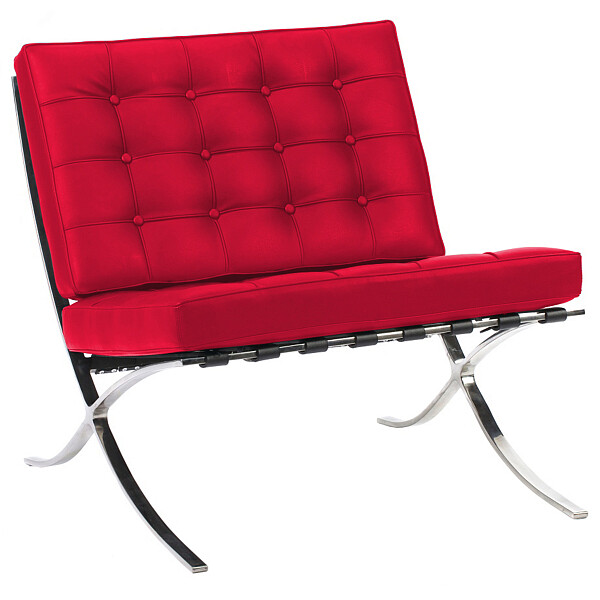 Кресло кожаное дизайнерское красное со стежкой Barcelona Chair - изображение 1