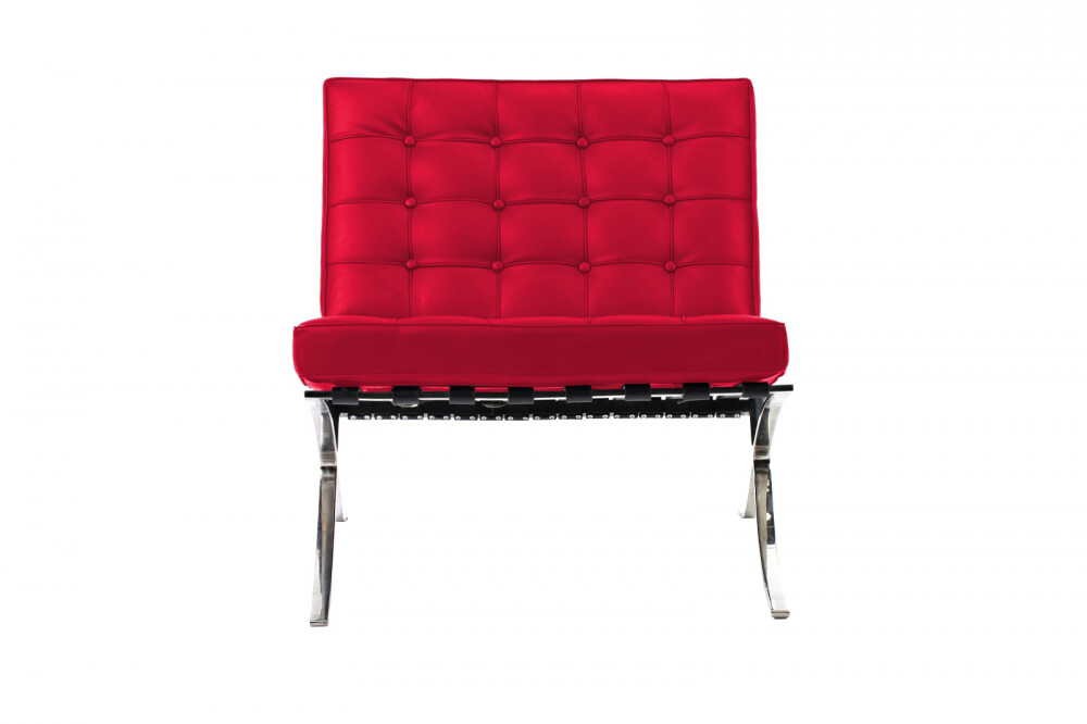 Кресло кожаное дизайнерское красное со стежкой Barcelona Chair