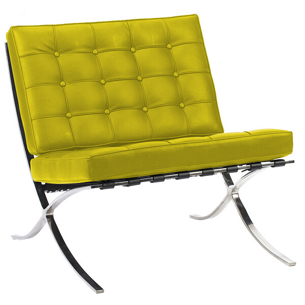 Кресло кожаное с хромированными ножками желтое Barcelona Chair - изображение 1