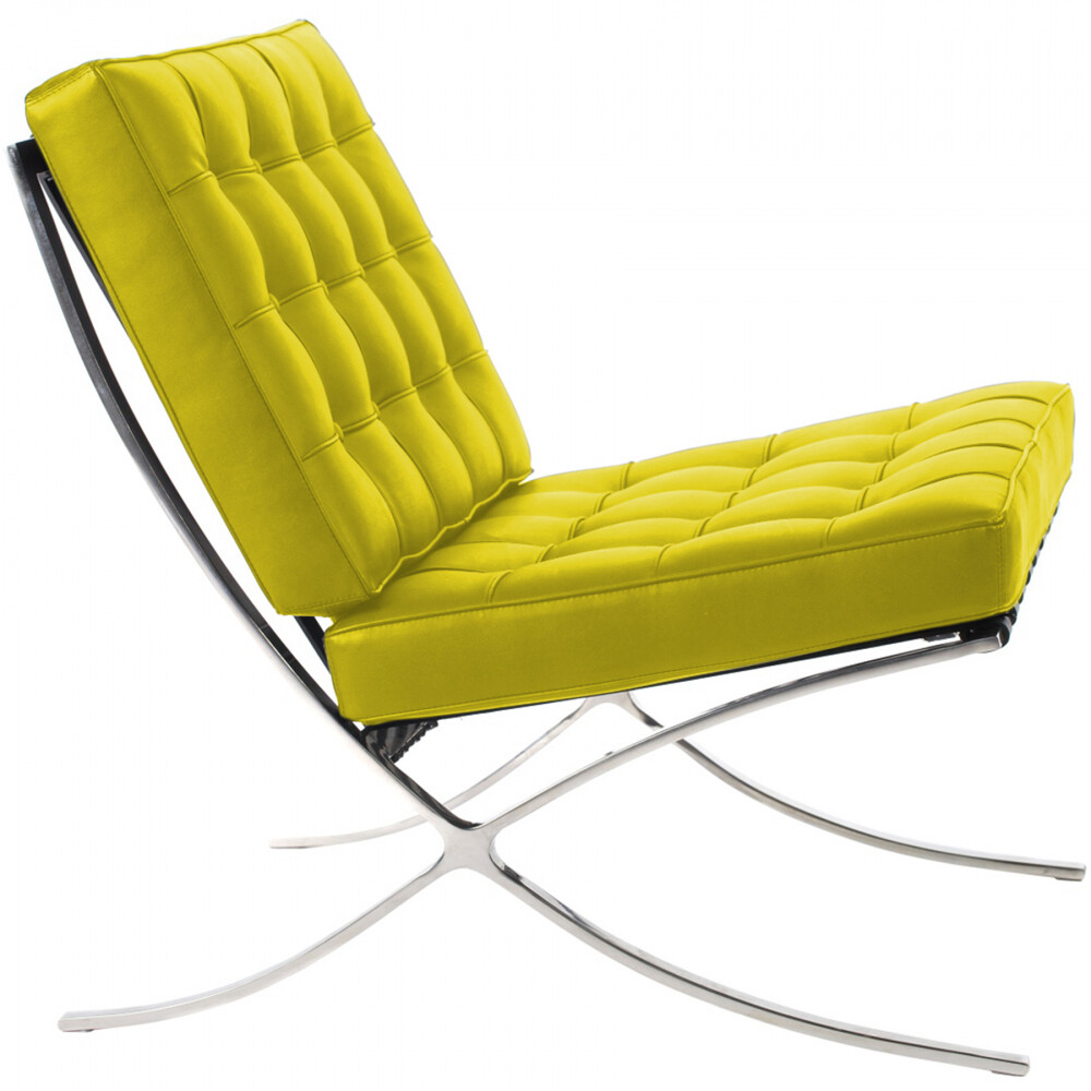 Кресло кожаное с хромированными ножками желтое Barcelona Chair