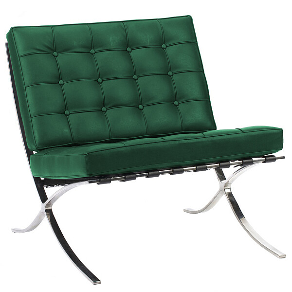 Кресло кожаное с металлическими ножками зеленое Barcelona Chair - изображение 1