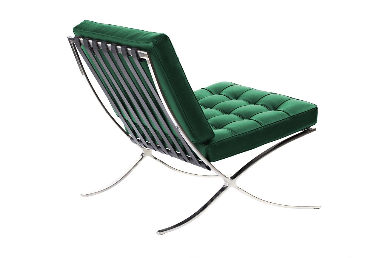 Кресло кожаное с металлическими ножками зеленое Barcelona Chair - изображение 3